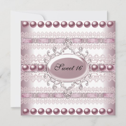 16 . Geburtstag Elegant Pearl Silver Pink Lace Einladung (Vorderseite)