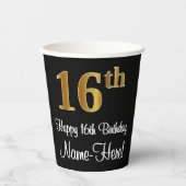 16. Geburtstag - Elegante Luxuriöse Imitate Gold L Pappbecher (Vorderseite)