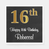 16. Geburtstag ~ Elegante Luxuriöse Imitate Gold L Serviette (Vorderseite)