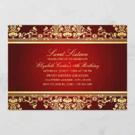 16. Geburtstag | Elegante Red & Gold Damask Einlad Einladung
