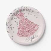 16 . Geburtstag Elegante Rosa Sparkle Dress Modern Pappteller (Vorderseite)