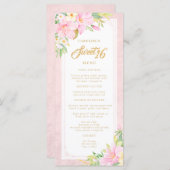 16 . Geburtstag Elegante Wasserfarben Rosa Menükarte (Vorne/Hinten)