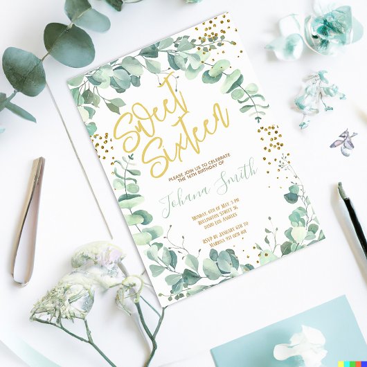 16 . Geburtstag Eucalyptus Gold Einladung zum Gebu