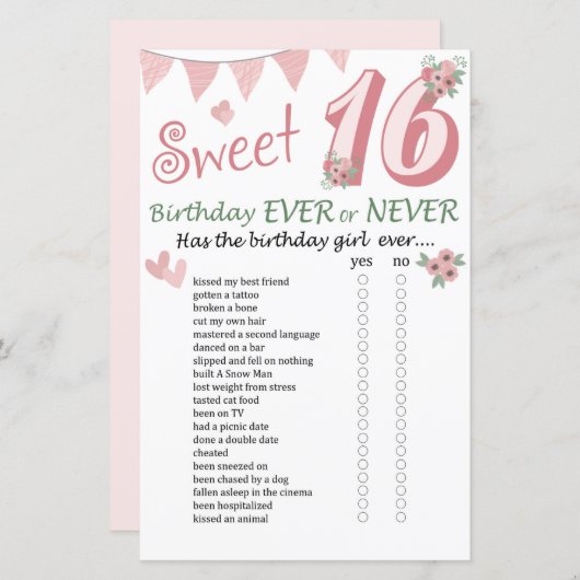 16. Geburtstag Ever oder Nie Game (Vorne/Hinten)