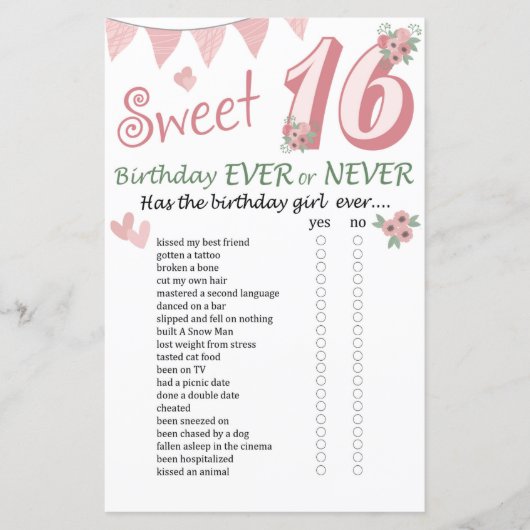 16. Geburtstag Ever oder Nie Game (Vorderseite)