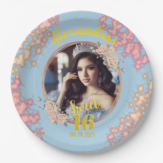 16 . Geburtstag Fairytale Princess Foto Pappteller (Vorderseite)