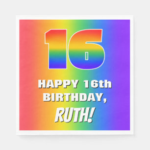 16. Geburtstag: Farbenfroh, Fun Rainbow Pattern # Serviette