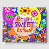 16 . Geburtstag Farbenfrohe Retro-Blume Gästebuch (Vorderseite)
