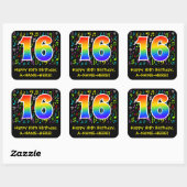 16. Geburtstag: Farbige Musiksymbole, Regenbogen 1 Quadratischer Aufkleber (Blatt)