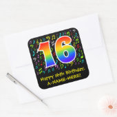 16. Geburtstag: Farbige Musiksymbole, Regenbogen 1 Quadratischer Aufkleber (Umschlag)