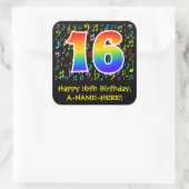 16. Geburtstag: Farbige Musiksymbole, Regenbogen 1 Quadratischer Aufkleber (Tasche)