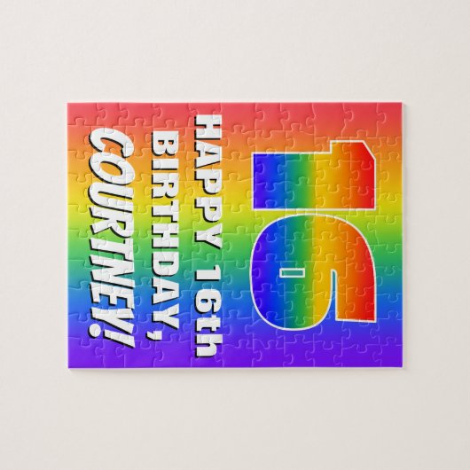 16. Geburtstag: Farbiges, lustiges Regenbogenmuste Puzzle (Horizontal)