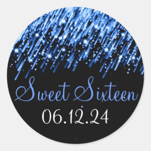 16 . Geburtstag favorisiert Falling Stars Blue Runder Aufkleber