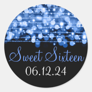 16 . Geburtstag favorvor Party Glitzern Blue Runder Aufkleber