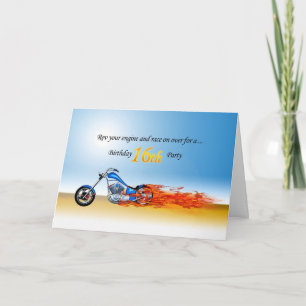 16. Geburtstag Flaming Motorrad-Party Einladung