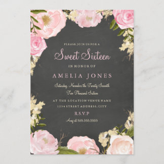 16 . Geburtstag Floral Rose Wreath Chalkboard Einl Einladung