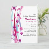 16 . Geburtstag Foral Ribbons Birthday Invite Einladung (Stehend Vorderseite)