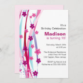 16 . Geburtstag Foral Ribbons Birthday Invite Einladung (Vorne/Hinten)