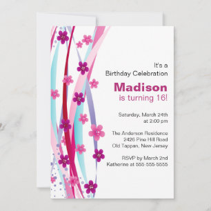 16 . Geburtstag Foral Ribbons Birthday Invite Einladung
