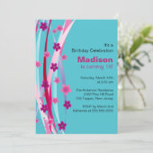 16 . Geburtstag Foral Ribbons Geburtstag Einladung (Stehend Vorderseite)