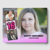 16 . Geburtstag Foto Collage Hot Pink Glitzer Gästebuch (Rückseite)