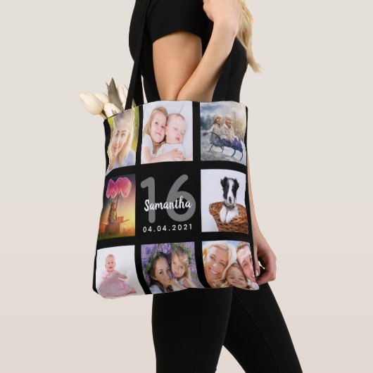 16. Geburtstag Foto Collage Mädchen schwarz Tasche (Von Nahem)