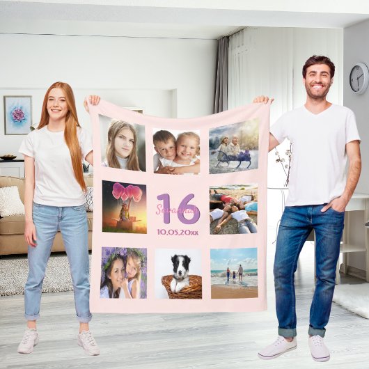 16. Geburtstag Foto Collage Rose Gold Rosa Fleecedecke