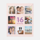 16. Geburtstag Foto Collage Rose Gold Rosa Fleecedecke (Vorderseite)