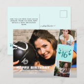 16 . Geburtstag Foto Collage Türkis Glitzer Postkarte (Vorne/Hinten)