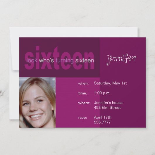 16. Geburtstag Foto Einladung (Vorderseite)