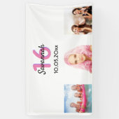 16. Geburtstag Foto Pink Monogramm Mädchen Banner (Vertikal)