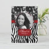 16 . Geburtstag Foto Zebra Lace Einladung Red (Stehend Vorderseite)
