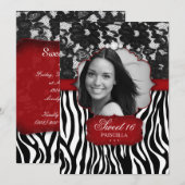 16 . Geburtstag Foto Zebra Lace Einladung Red (Vorne/Hinten)