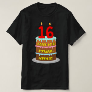 16. Geburtstag — Fun Cake & Candles, w/Individuell T-Shirt