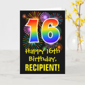 16. Geburtstag: Fun Fireworks Muster + Regenbogen  Karte (Gelbe Blume)