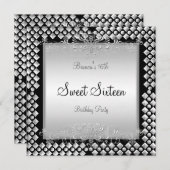 16 . Geburtstag Geburtstag 16. Silberschwarz Einladung (Vorne/Hinten)