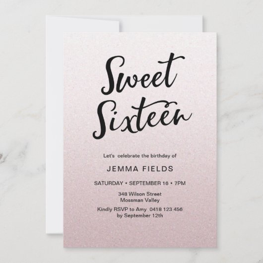 16 . Geburtstag Geburtstag Einladung Rosa Glitzer (Vorderseite)