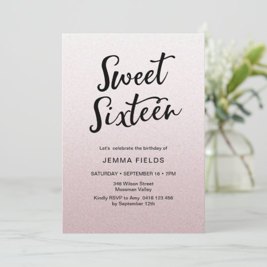 16 . Geburtstag Geburtstag Einladung Rosa Glitzer (Stehend Vorderseite)