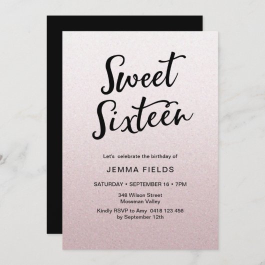 16 . Geburtstag Geburtstag Einladung Rosa Glitzer (Vorne/Hinten)
