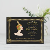 16 . Geburtstag Geburtstag, Gatsby-Stil, Schwarz & Einladung (Stehend Vorderseite)