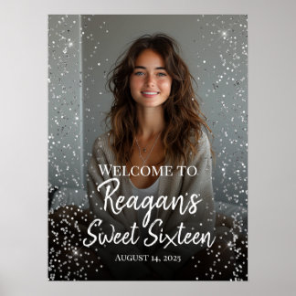 16 . Geburtstag Geburtstag Silberner Glitzer Begrü Poster