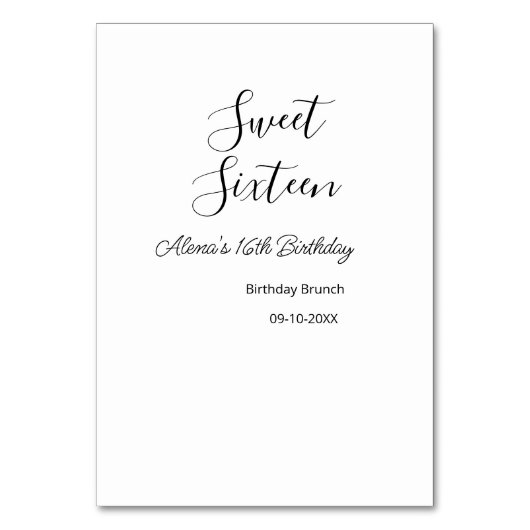 16 . Geburtstag Geburtstagsbrunch 16. Tischnummer (Vorderseite)