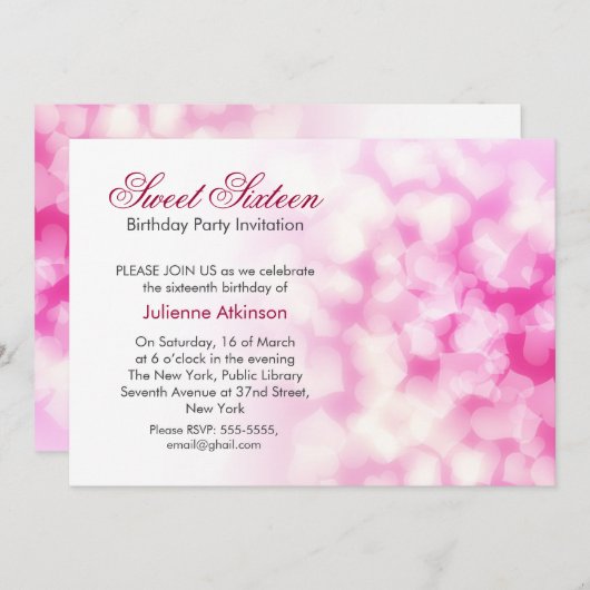 16 . Geburtstag-Geburtstagsfeier Einladung (Vorne/Hinten)