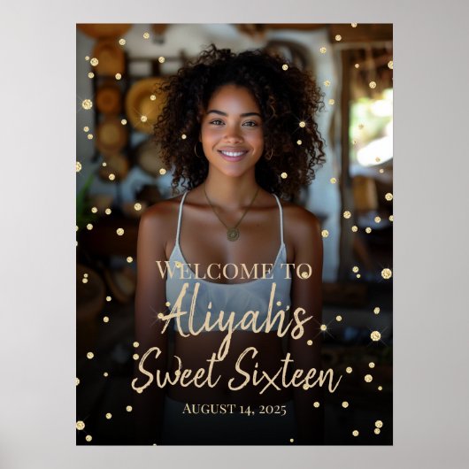 16 . Geburtstag Geburtstagsgold Glitzer Begrüßungs Poster (Vorne)
