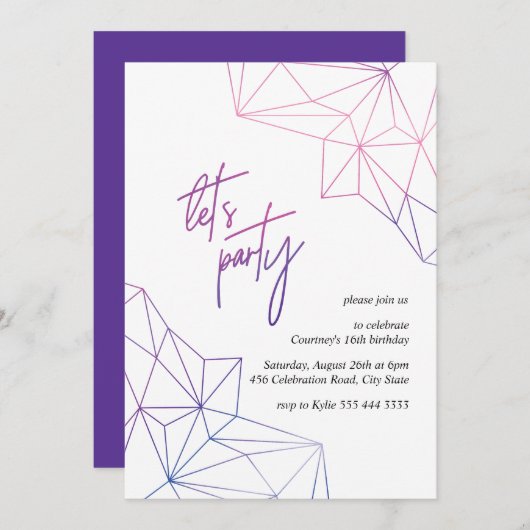 16 . Geburtstag-Geburtstagsparty Einladung (Vorne/Hinten)