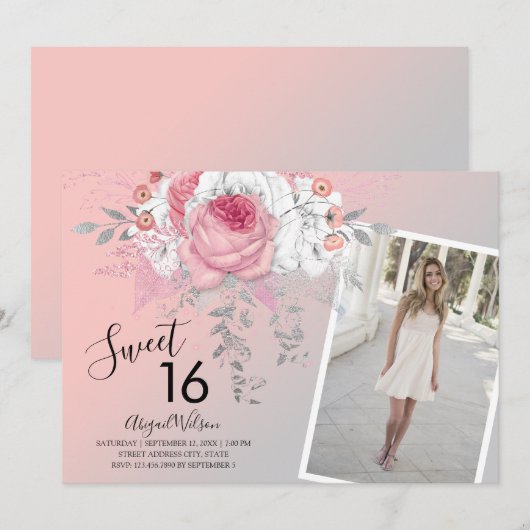 16 . Geburtstag-Geburtstagsparty Einladung (Vorne/Hinten)