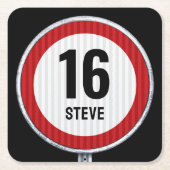 16. Geburtstag Geschwindigkeitsbegrenzung ANPASSBA Rechteckiger Pappuntersetzer (Vorderseite)