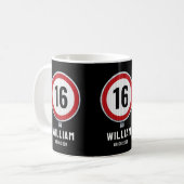 16. Geburtstag Geschwindigkeitsbegrenzung Kaffeetasse (Vorderseite Links)
