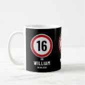 16. Geburtstag Geschwindigkeitsbegrenzung Kaffeetasse (Links)