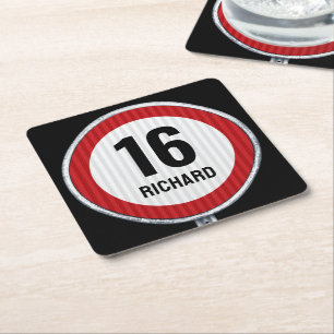 16. Geburtstag Geschwindigkeitsbegrenzung Rechteckiger Pappuntersetzer